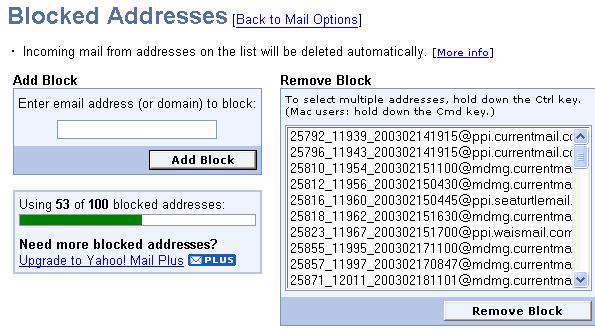 آدرس های block شده در yahoo