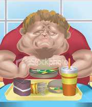 مردی چاق در حال خوردن فست فود