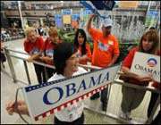 des partisans de barack obama acceuillent les participants de la convention démocrates à denver, le 23 août 2008