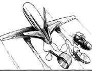  caricature parue dans le journal arabe al-hayat. elle montre un avion bombardant george w. bush avec des ustensiles de cuisine et des chaussures.