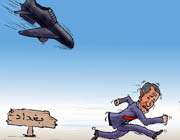 caricature postée sur le site flickr, où le président bush fuit un avion de chasse en forme de soulier