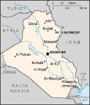 carte de l’irak contemporain avec karbal au centre, riverain de l’euphrate