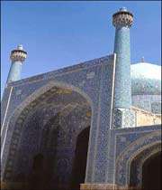 the twin minarets of the shah mosque in esfahan