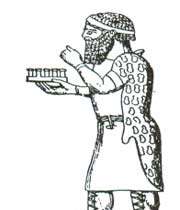 prince de mède tenant une citadelle miniature, symbole de son royaume et de son pouvoir, d’après un bas-relief assyrien du ~viiie s.