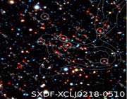 پیکان های تصویر کهکشان هایی را مشخص می کنند که احتمالاً در فاصله ی یکسانی قرار دارند و به دور مرکز تصویر گرد آمده اند. 