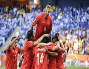 chile celebrate what would be the winning goal