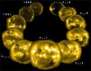 این عکس از تصاویر برداشته شده توسط تلسکوپ فضایی سوهو در یک دوره ?? ساله فعالیت‌های خورشیدی (????-????) تهیه شده است.