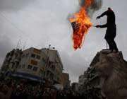 palestinians stage a demonstration in the west bank city of ramallah in a show of support for the egyptian protesters