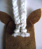 kangaroo bag _showing yarn stitched to back of head