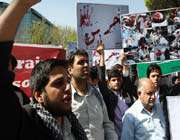 iranian demonstrators gather outside the bahraini embassy in tehran.