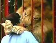 lion hugging woman