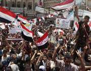 yemeni anti-government protesters in the capital sana’a wave the national flag to celebrate president ali abdullah saleh’s departure to saudi arabia.