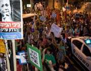 israeli activists march in a demonstration against the rising cost of living in central tel aviv, israel.