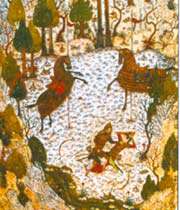 combat entre homay et homayun. divan de khaju kermani, bagdad, 1396.
