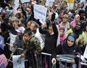 us muslim protesting against a planned congressional hearing on the alleged role of muslims in homegrown terrorism in new york march 2011. 