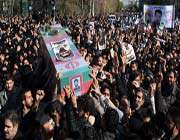people carry the body of iranian nuclear scientist mostafa ahmadi roshan during his funeral procession
