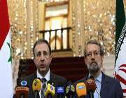 irans majlis speaker ali larijani (r) and his syrian counterpart muhammad jihad al-laham
