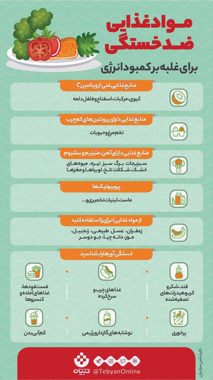 مواد غذایی ضد خستگی برای غلبه بر کمبود انرژی؛ اینفوگرافیک