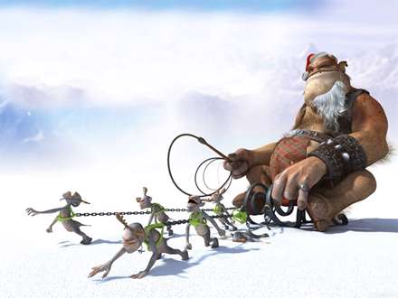 نقاشي سه بعدي غولي سوار بر سورتمه کارتوني