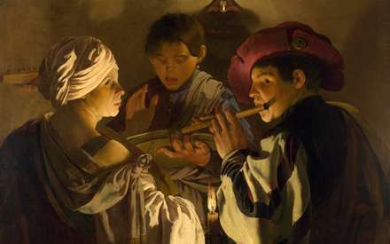 نقاشي چند نفر يکي در حال ني زدن و ديگري در حال خواندن مي باشد از آثار موجود در گالري ملي لندن