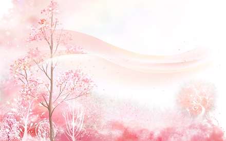 نقاشي ديجيتالي از درختها همراه با شکوفه ها و برگهاي زيبا