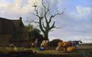 نقاشي چند گاو کنار يک کلبه در مزرعه از آثار موجود در گالري ملي لندن