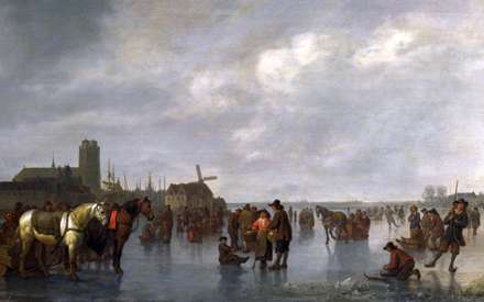 نقاشي مردمي در حال اسکيت بازي و سورتمه سواري از آثار موجود در گالري ملي لندن