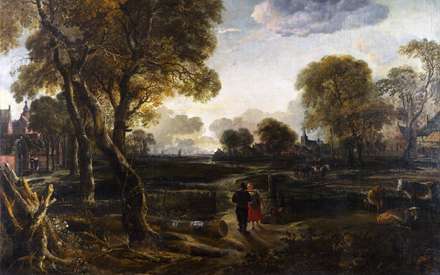 نقاشي طبيعتي کنار ساختمانها از آثار موجود در گالري ملي لندن