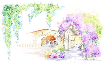 نقاشي ديجيتالي از خانه اي با ديوارهاي گلکاري شده