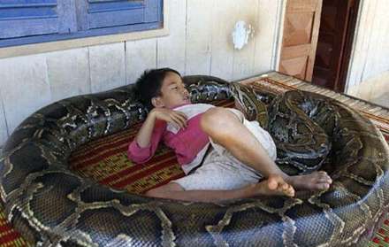 مار؛ همبازی عجیب پسربچه کامبوجی