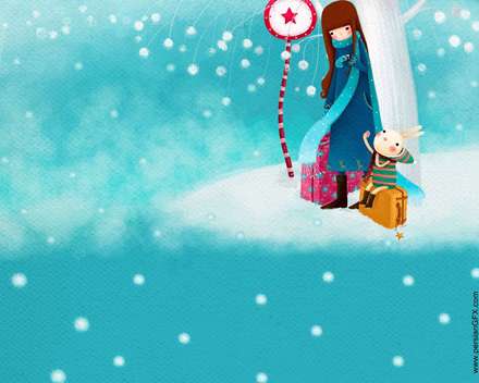 نقاشي ديجيتالي فانتزي كودكانه دختري با خرگوشش روي ابر