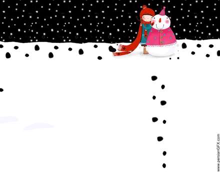 نقاشي ديجيتالي فانتزي كودكانه دختري كنار آدم برفي در زمستان