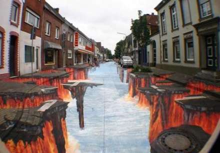 نقاشی‌های سه‌بعدی روی آسفالت