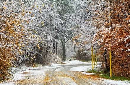 بارش برف پائیزی در روستای کیاده