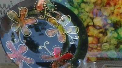 کار روی شیشه با رنگ جوهر چوب