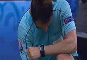 اصابت شدید توپ به داور مسابقه ایرلند شمالی - آلمان