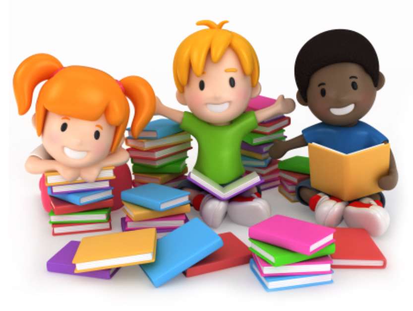 3D Render of Kids Surrounded by Books