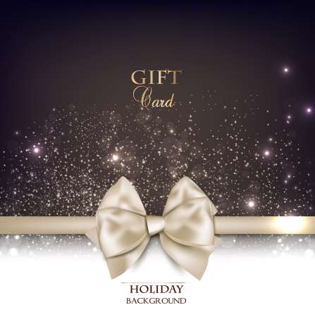 Gorgeous gift card with white bow and copy space. Vector illustr