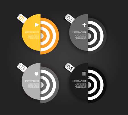 Four colored paper circles with place for your own text.