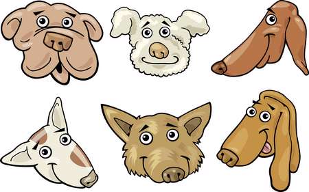 Cartoon funny dogs heads set