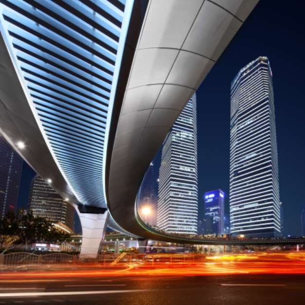 Shanghai City at sunset with light trails;