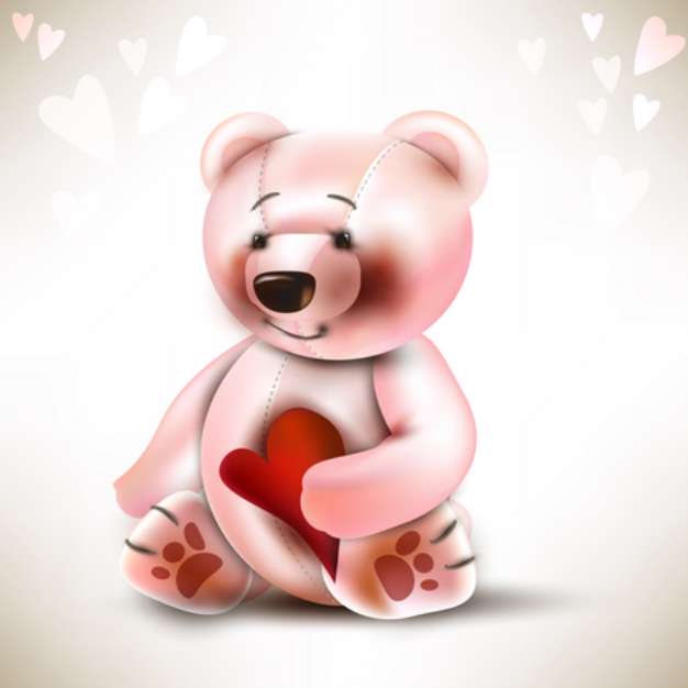 Teddy bear with red heart.