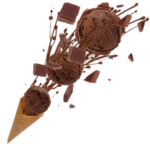Chocolate ice cream with scoops in motion