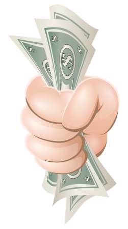 Cartoon hand holding money