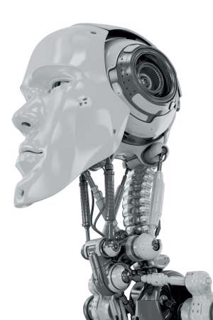 Stylish handsome cyborg on white