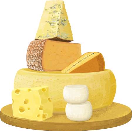 Group of various cheese over white background