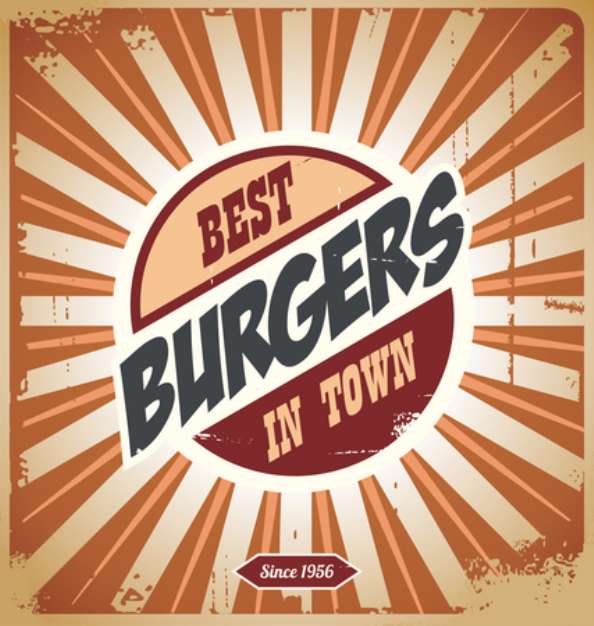 Retro burger sign, vintage poster template