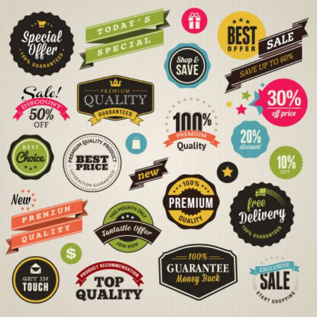Set of vector stickers and ribbons
