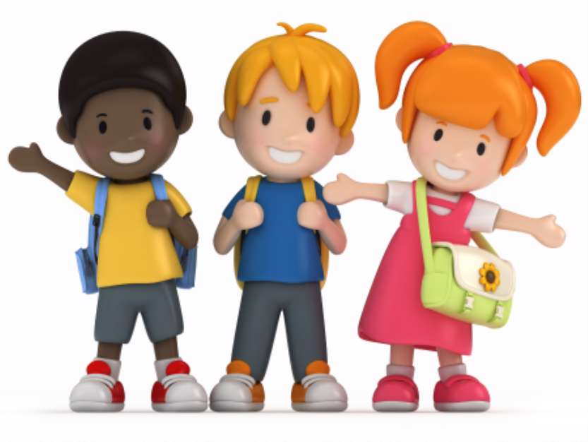 3D Render of Happy School Kids