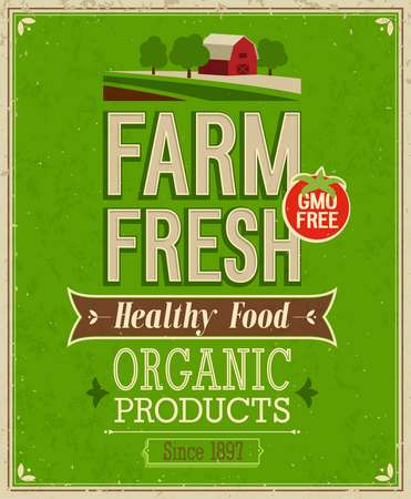 Vintage Farm Fresh Poster. Vector illustration.
